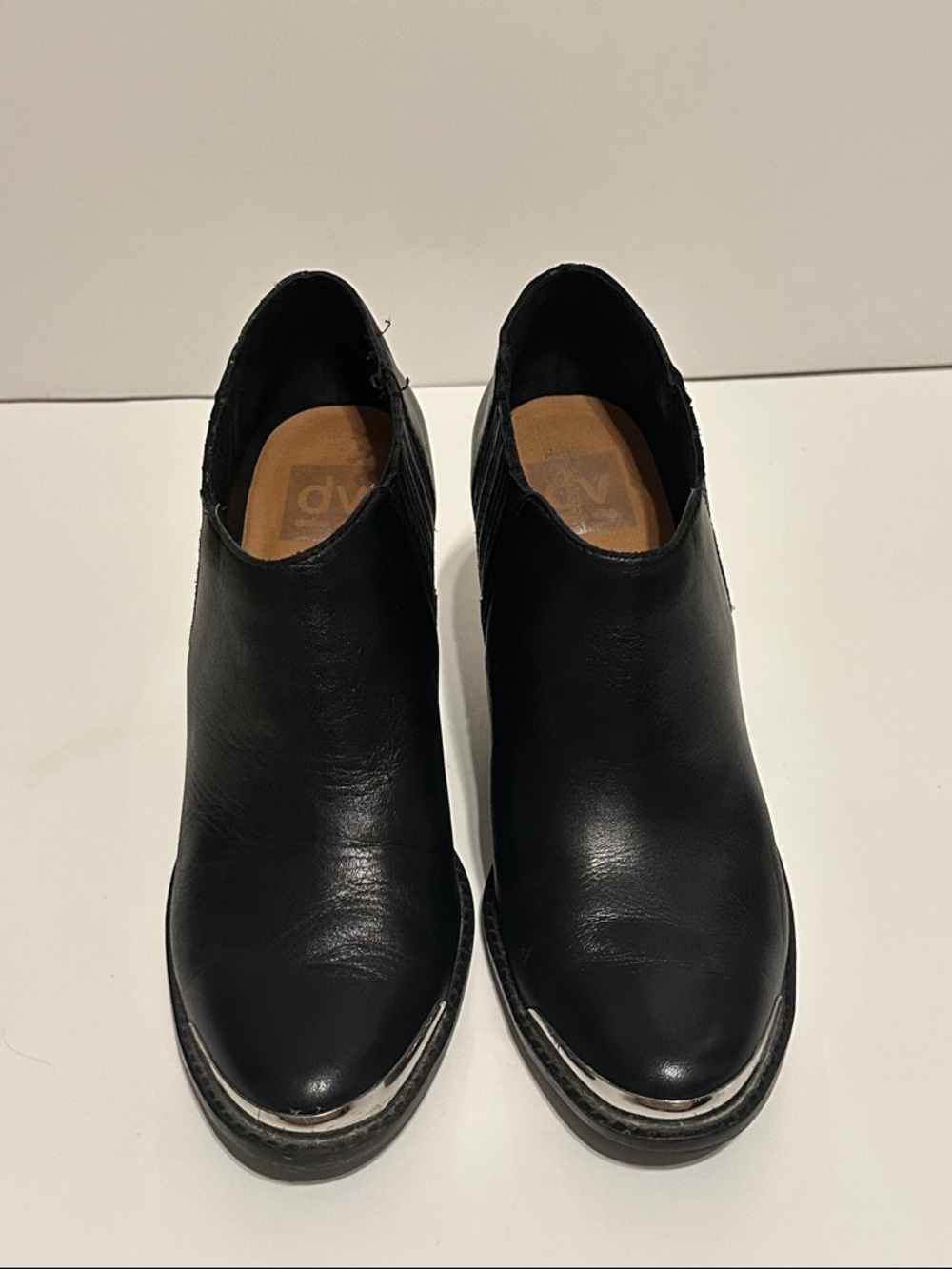 DV by Dolce Vita Black Leather Ankle Booties with Silver Trim